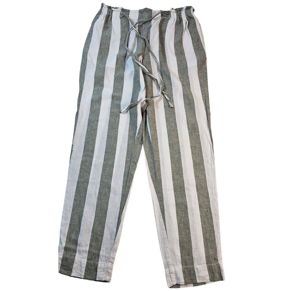 Giovanni beach lunch linen blend green striped w/ pockets and tie waist NWOT M